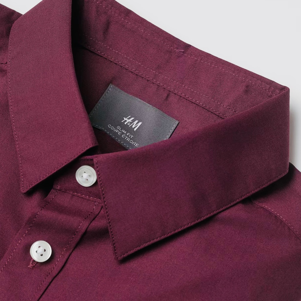 H&M button down mens burgundy red Dress Shirt easy iron size small